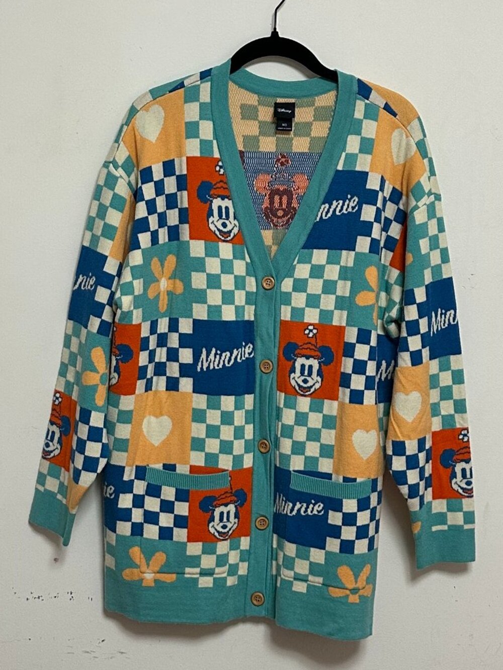 Disney Minnie Mouse Retro Checkered Long Cardigan Sweater M